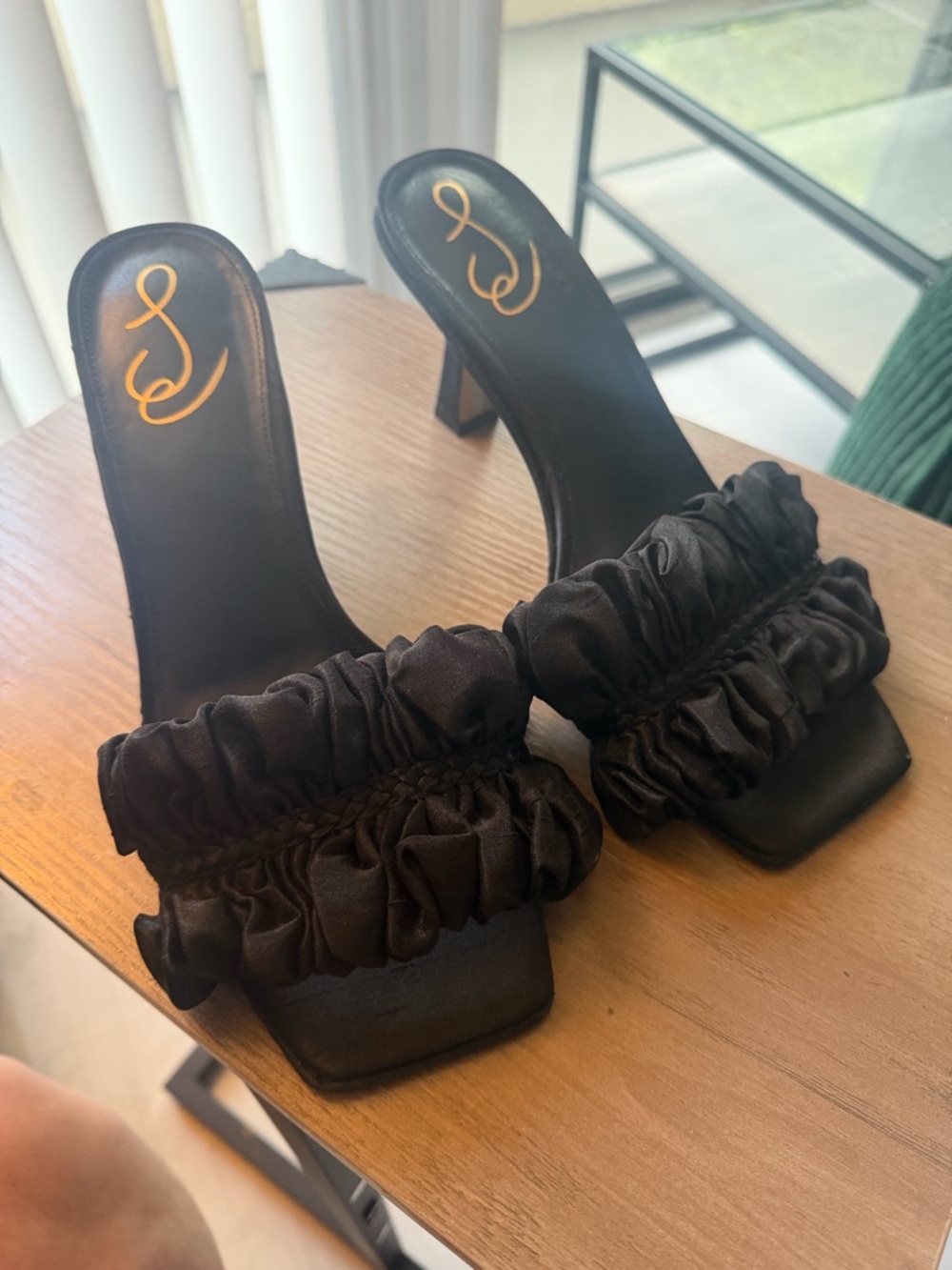 Sam Edelman Black Ruffled Slide Heels
